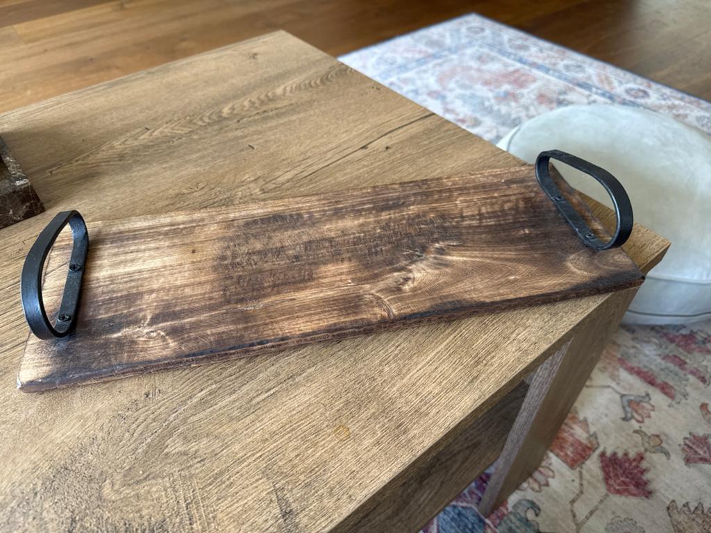 Rustiek houten dienblad met metalen handvatten retro, Huis en Inrichting, Ophalen, Zo goed als nieuw, Rechthoekig, Hout