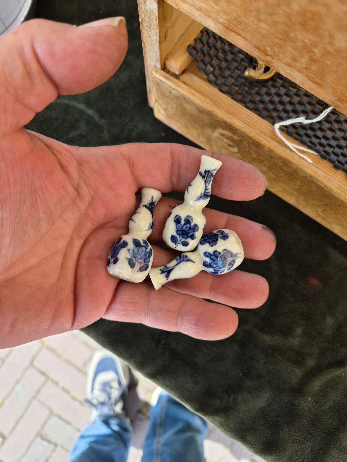 3 x Miniatuur porselijn Chinese vaasjes Blauw-wit kang xi?, Antiek en Kunst, Ophalen of Verzenden