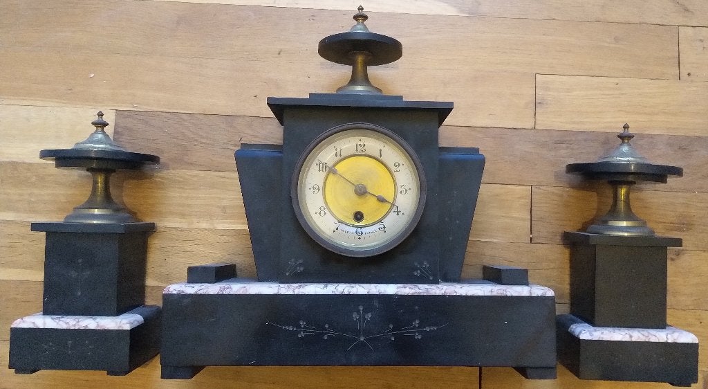 Schouwklok 3 delig, ca 100 jaar oud klok, Antiek en Kunst, Ophalen of Verzenden