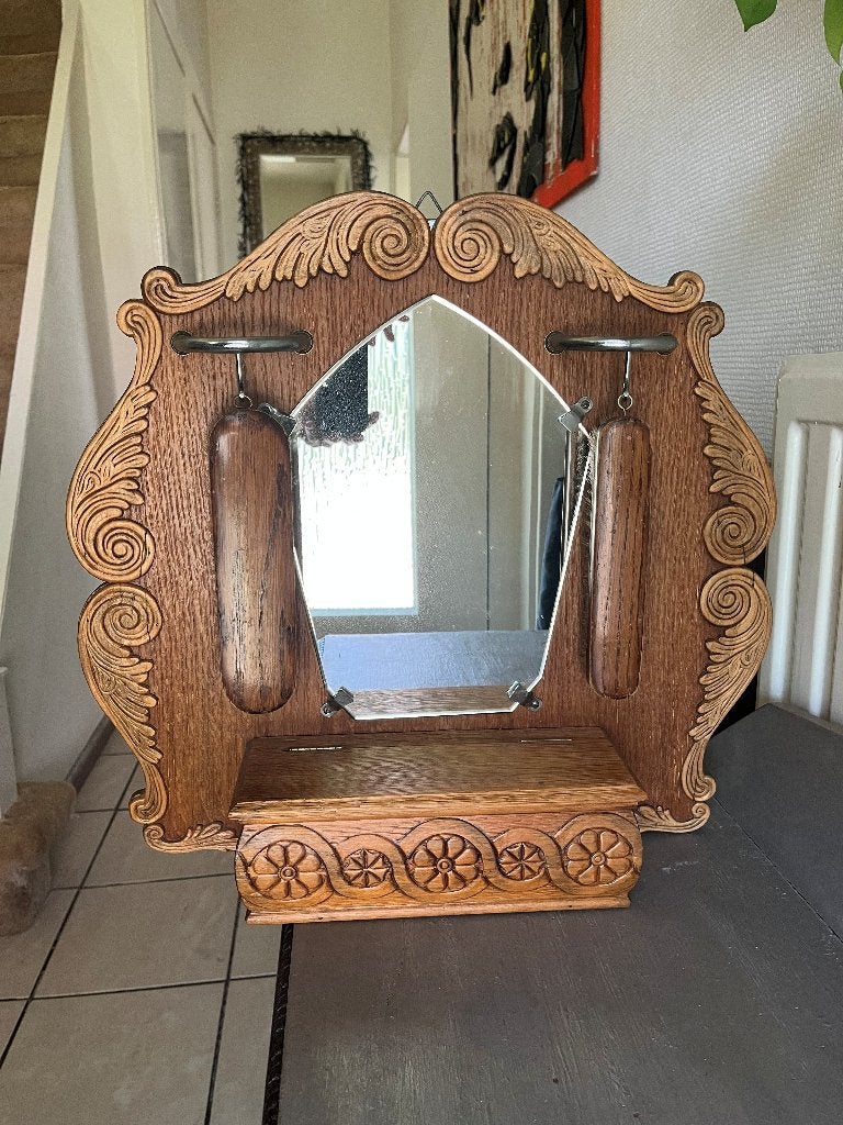 Mid-century art deco-style spiegel met borstels, Ophalen of Verzenden, Vierkant, Minder dan 50 cm, Minder dan 100 cm