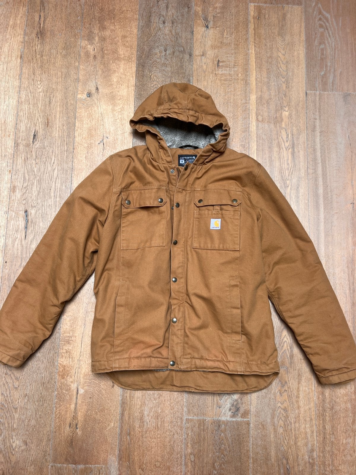 Carhartt Workwear Sherpa Canvas Jack & Hoodie Bruin/Camel M, Ophalen of Verzenden, Zo goed als nieuw, Maat 48/50 (M), Bruin