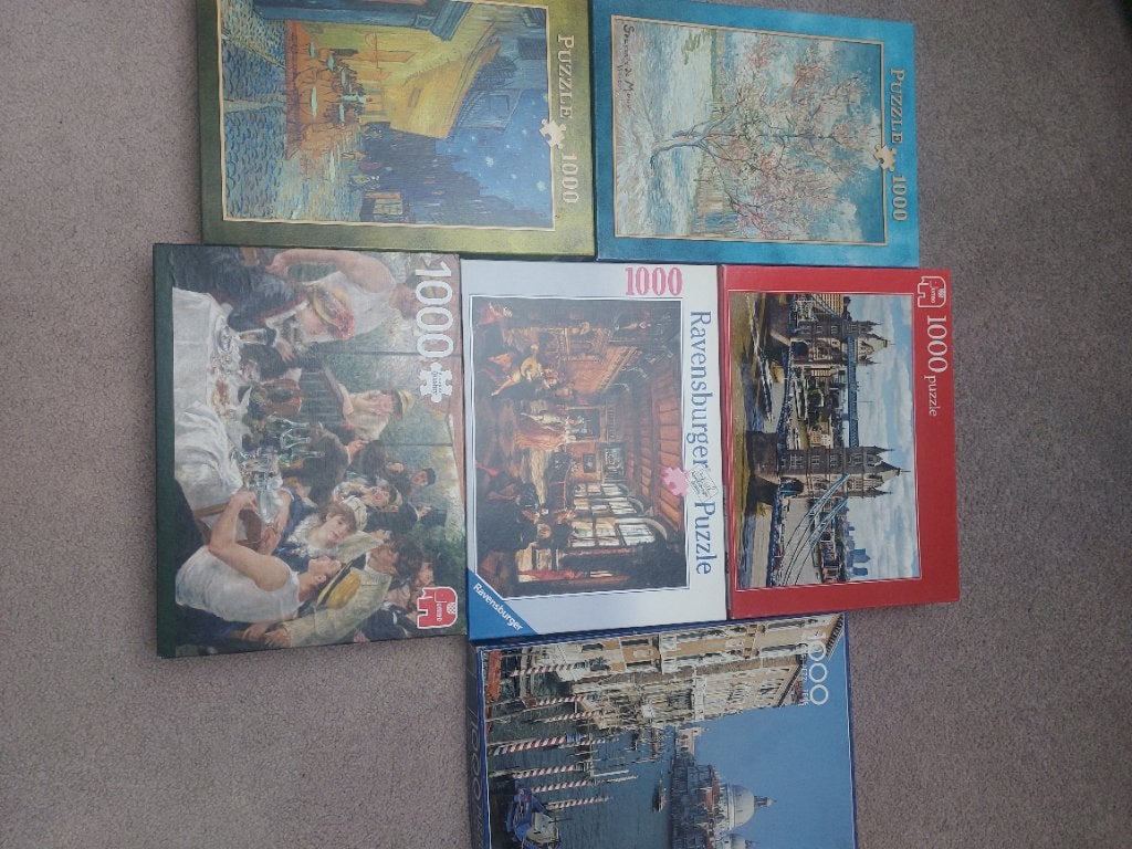 6 Verschillende puzzels 1000 stukjes van kunstobjecten, Ophalen of Verzenden, 500 t/m 1500 stukjes, Zo goed als nieuw, Legpuzzel