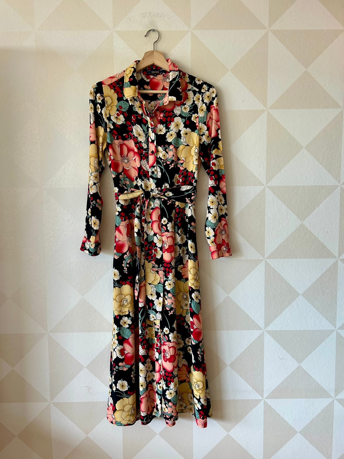 King Louie Olive Dress maxi jurk zwart bloem M/38 zgan, Maat 38/40 (M), Zwart, Ophalen of Verzenden, Zo goed als nieuw
