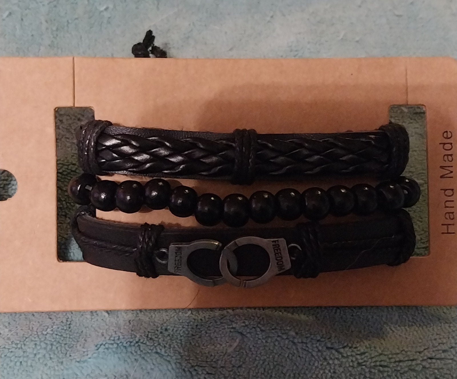 Set van 3 lederen heren armbanden, Zwart, Nieuw, Leer, Ophalen of Verzenden