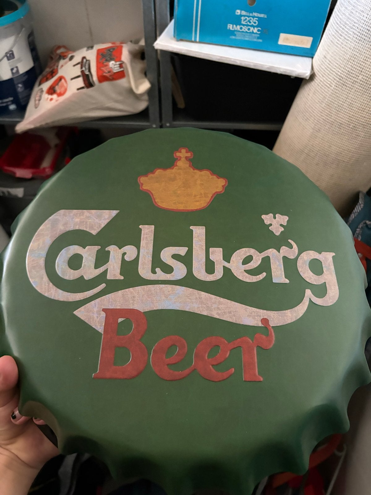 Carlsberg Beer Reclamebord - Kroonkurk Design, Ophalen of Verzenden, Gebruikt, Reclamebord, Plaat of Schild, Overige merken