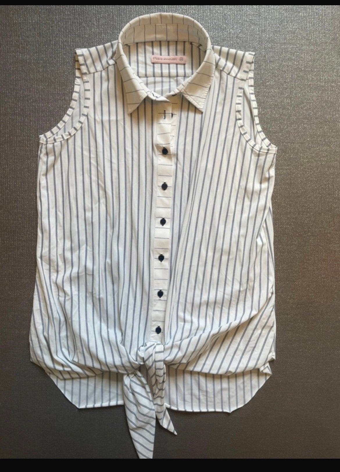 Wit, blauw pinstripe Studio Anneloes mouwloze top in XS/S, Ophalen, Zo goed als nieuw, Maat 36 (S), Wit