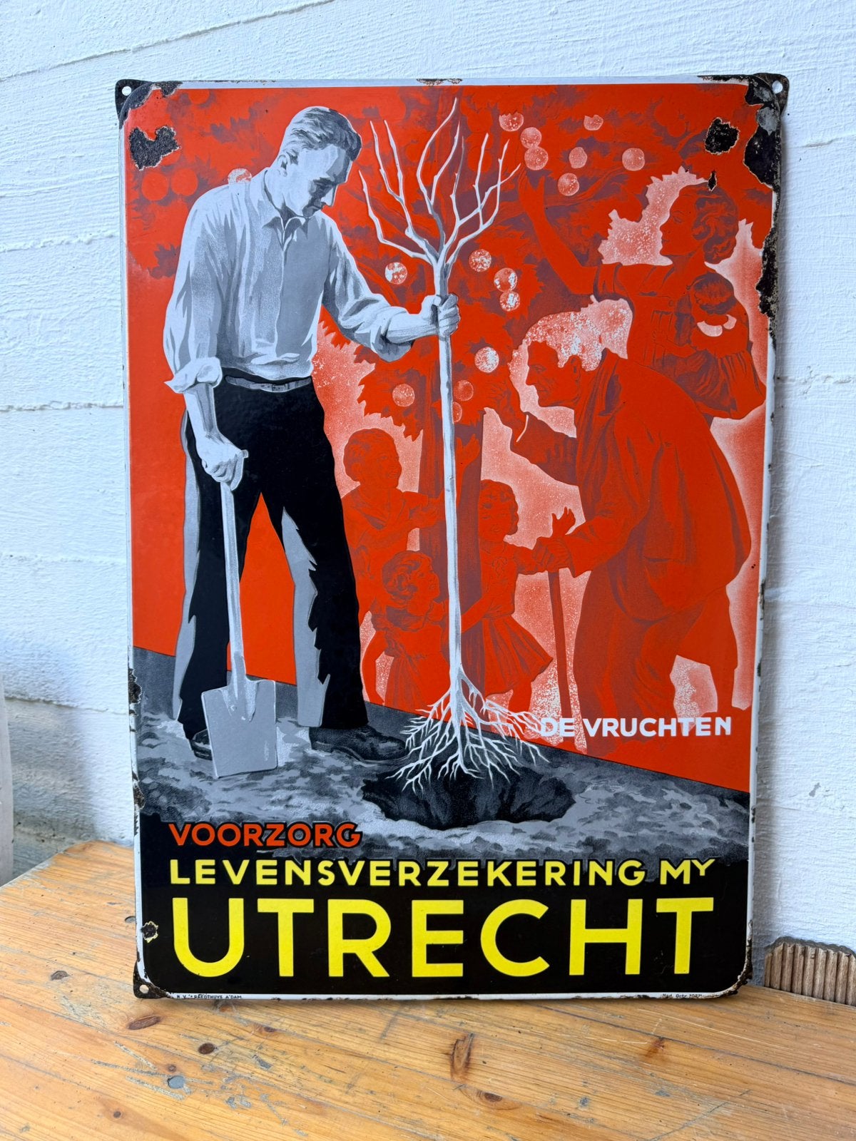 Emaille reclamebord Levensverzekering Utrecht, Ophalen of Verzenden, Zo goed als nieuw, Reclamebord
