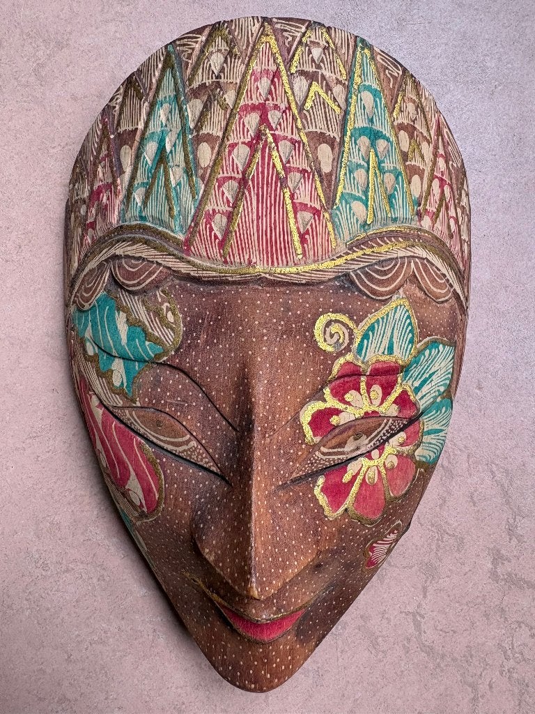 Fraai topeng masker, Indonesië (vintage), Antiek en Kunst, Kunst | Niet-Westerse kunst, Hout, 22 cm, Masker, Geschilderd
