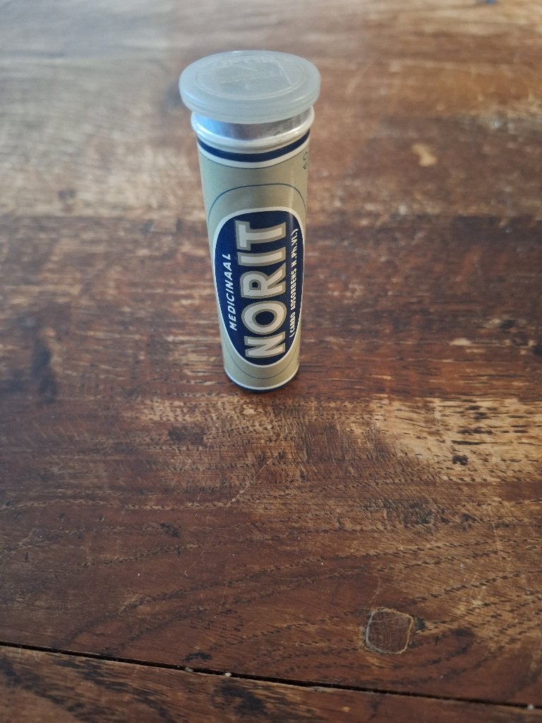 Oude NORIT medicijnkoker met gedeeltelijke inhoud, Ophalen of Verzenden, Gebruikt, Overige, Overige merken