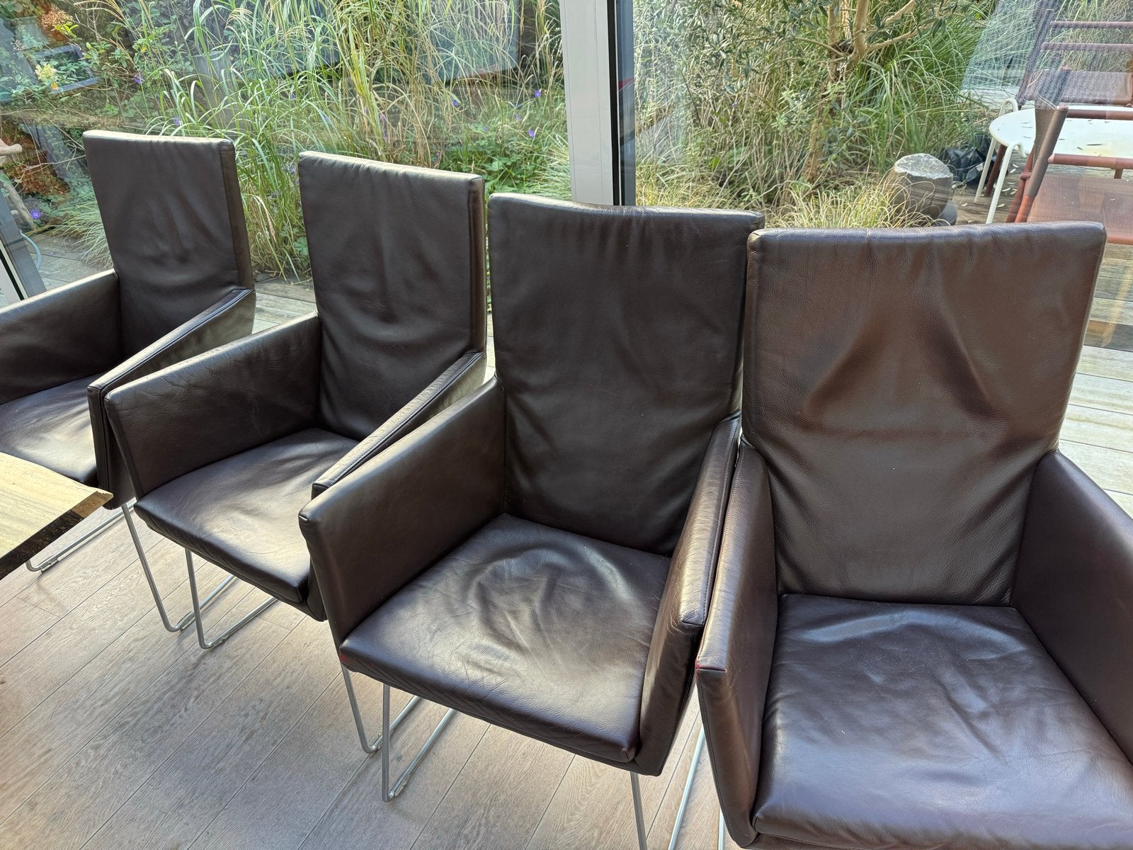 4 leren eetkamerstoelen Gerard van de Berg, Huis en Inrichting, Ophalen, Gebruikt, Bruin, Leer