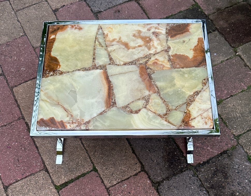 60’ 70’ s Vintage Onyx & Epoxy Marmer bijzettafel €100, Ophalen, Rechthoekig, Minder dan 55 cm, Minder dan 45 cm