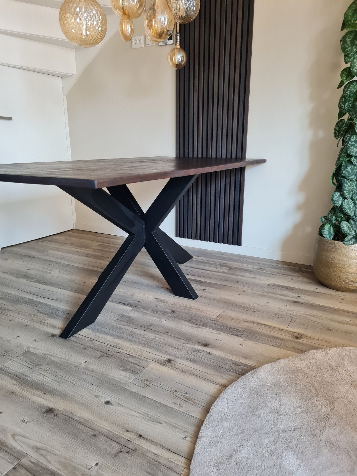Elegante eettafel met X-poot onderstel (180x90x75cm), Gebruikt, 50 tot 100 cm, Modern industrieel, 150 tot 200 cm