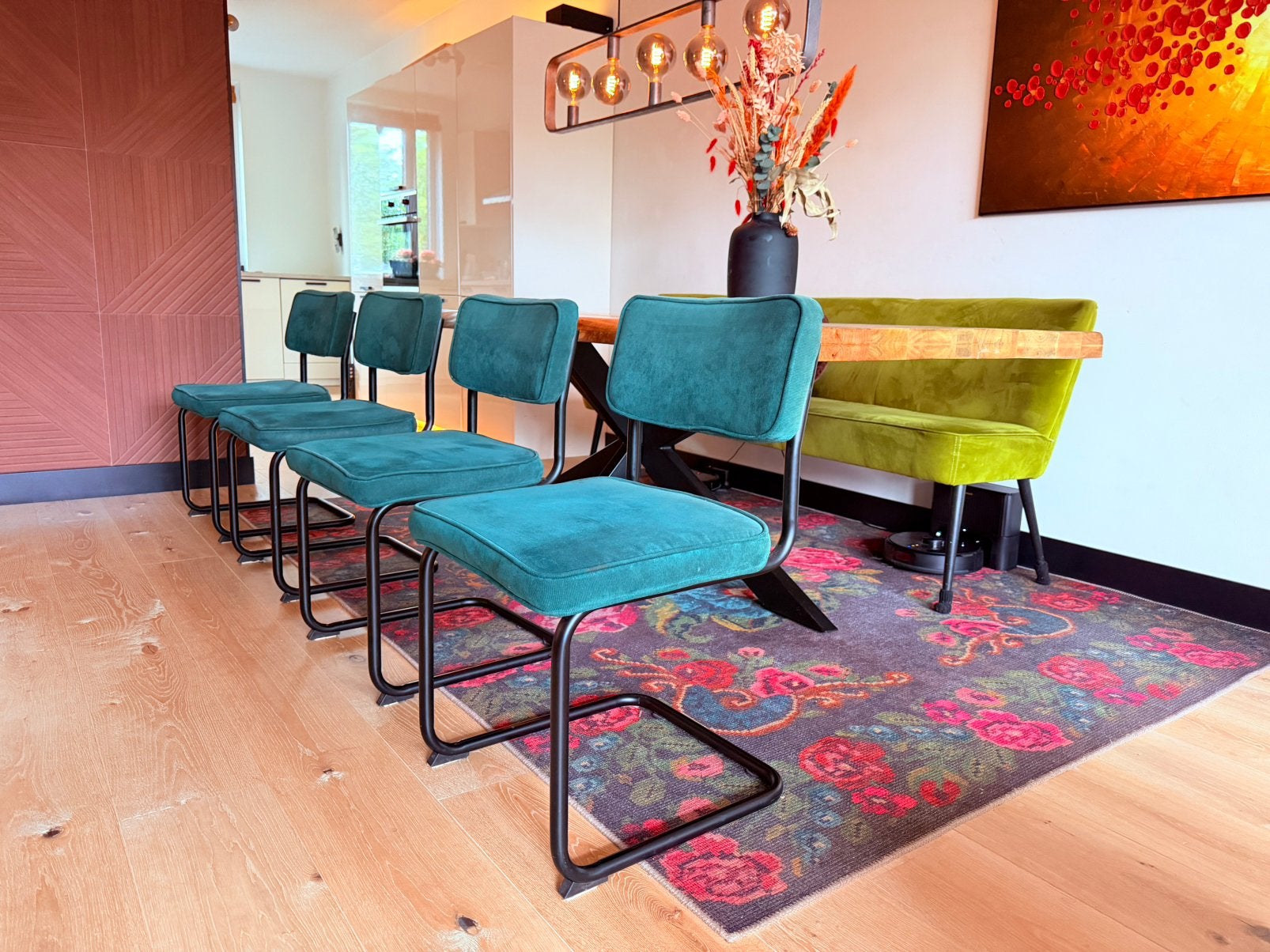 4 corduroy stoelen, Huis en Inrichting, Stoelen, Ophalen, Overige kleuren, Zo goed als nieuw, Vier