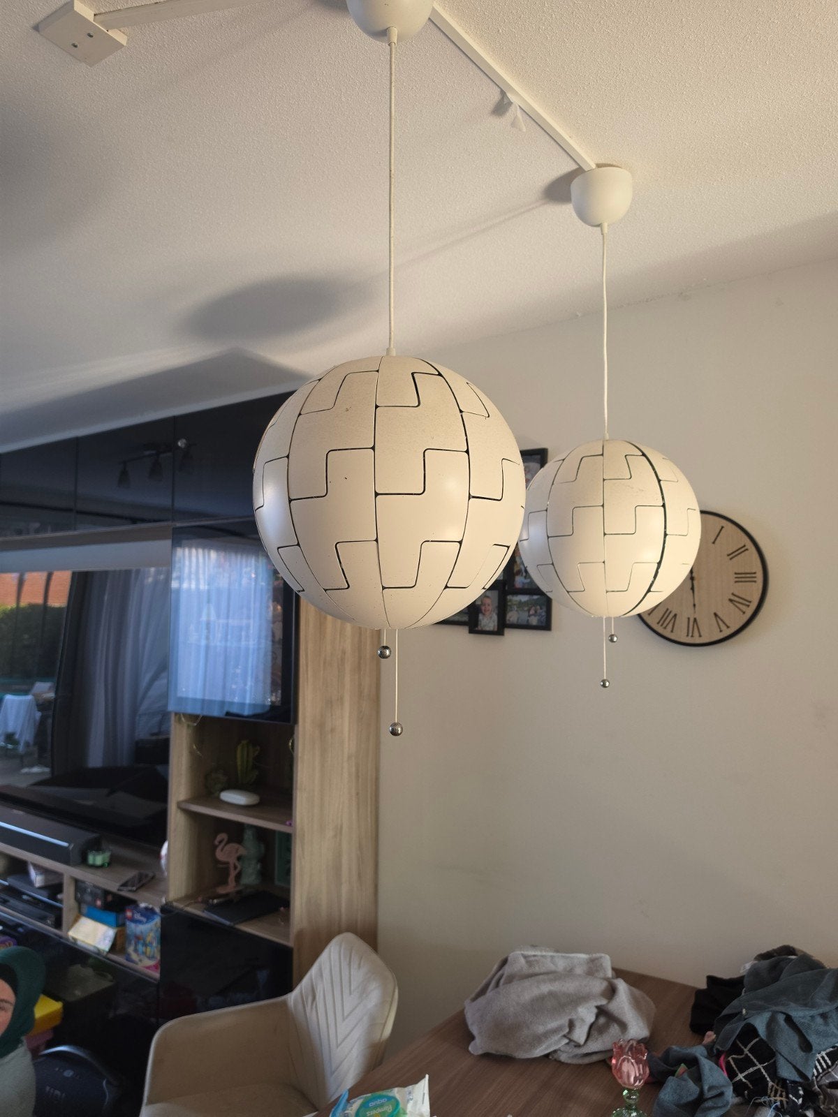 2x IKEA PS 2014 Hanglampen - Wit/Zilver, Ophalen, Zo goed als nieuw, Metaal, E27 (groot)