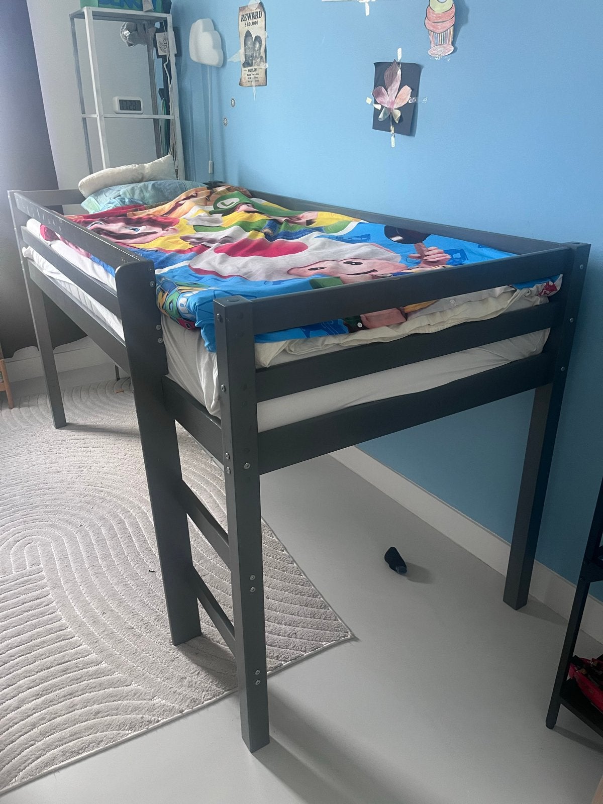 Wehkamp Halfhoogslaper grijs 90x200 met matras, Gebruikt, 90 cm, Eenpersoons, Minder dan 160 cm
