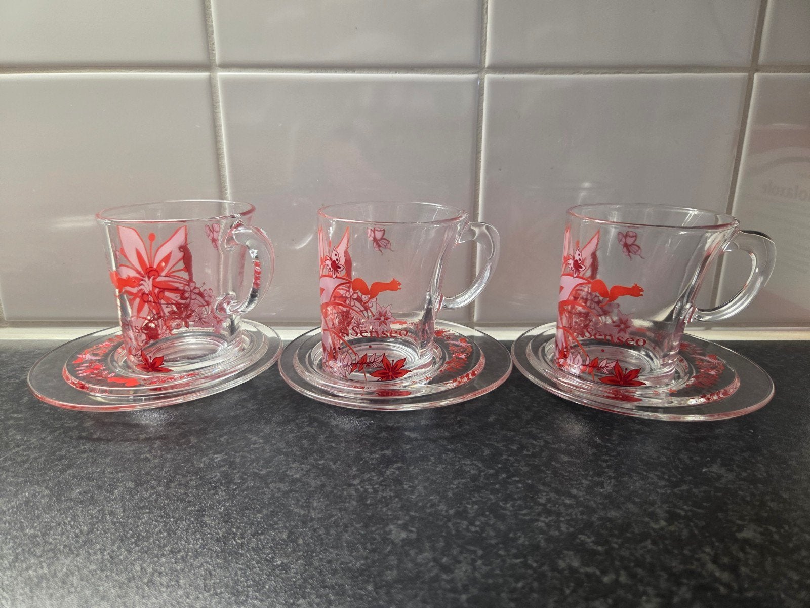 3x Vintage Senseo Glazen met Schotel - Tord Boontje, Overige merken, Nieuw, Ophalen of Verzenden, Glas