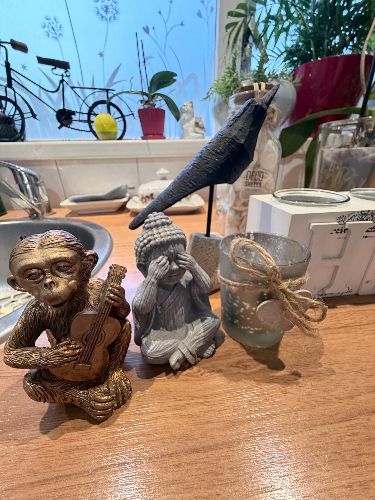 Diverse decoratie: aap, boeddha, kat, vogel, HOME, schelpen, Ophalen, Meerkleurig, Overige stijlen, Zo goed als nieuw