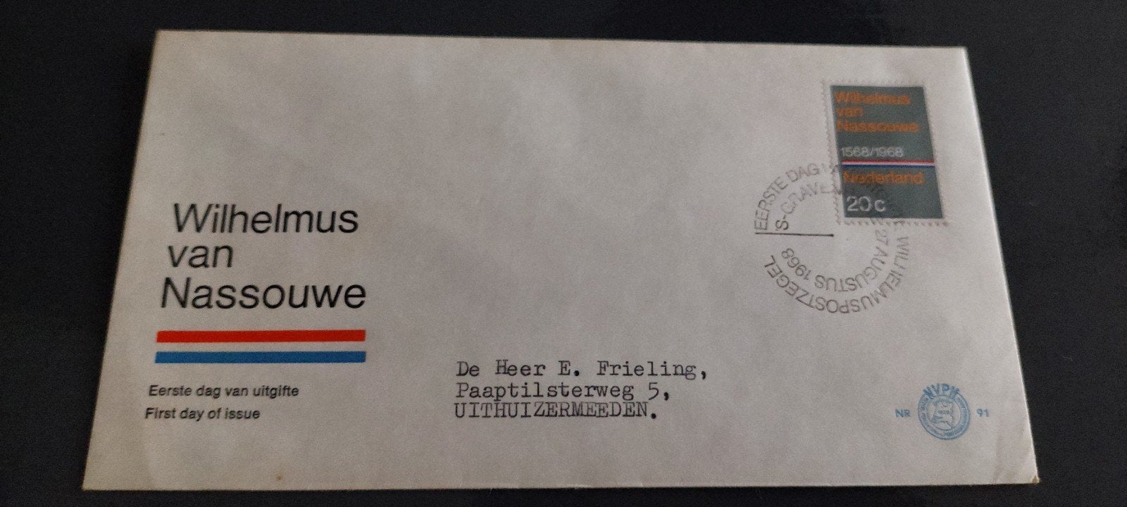 eerste dag envelop nederland e91 wilhelmus 1968, Ophalen, Beschreven, Nederland