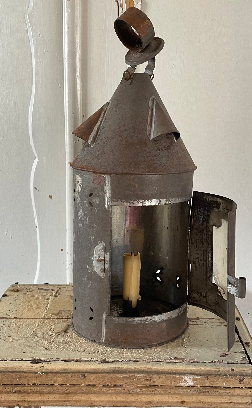 Brocante oude Franse lantaarn / lantaarntje, Ophalen of Verzenden