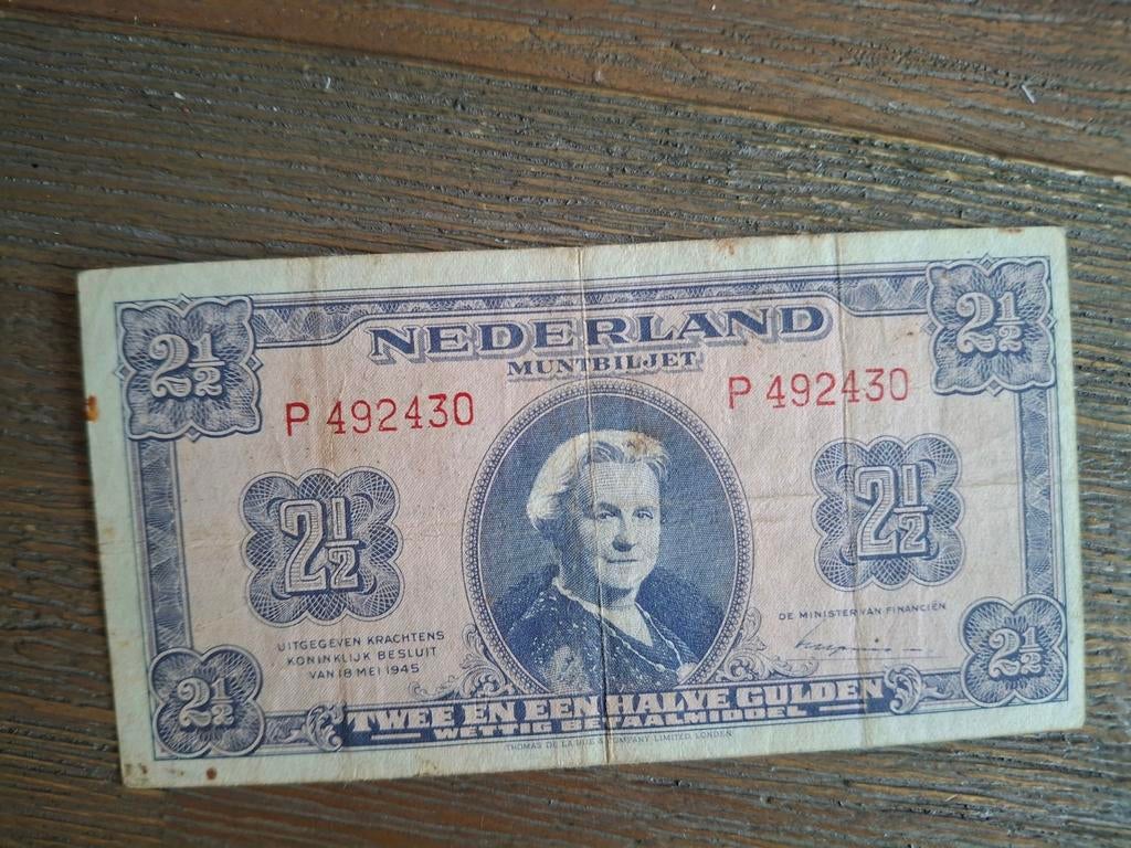 Oud Nederlands Muntbiljet: Twee en een Halve Gulden, Postzegels en Munten, Bankbiljetten | Nederland, Ophalen of Verzenden, 2½ gulden