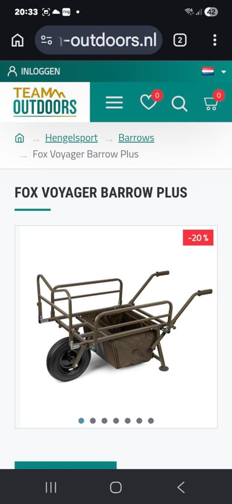 Fox Voyager Barrow Plus - Viskar voor karpervissen, Watersport en Boten, Hengelsport | Karpervissen, Ophalen of Verzenden, Zo goed als nieuw