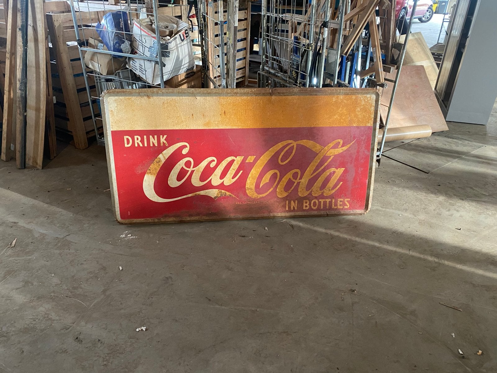 Groot Vintage Coca-Cola Reclamebord - Drink Coca-Cola in Bot, Ophalen, Gebruikt, Reclamebord