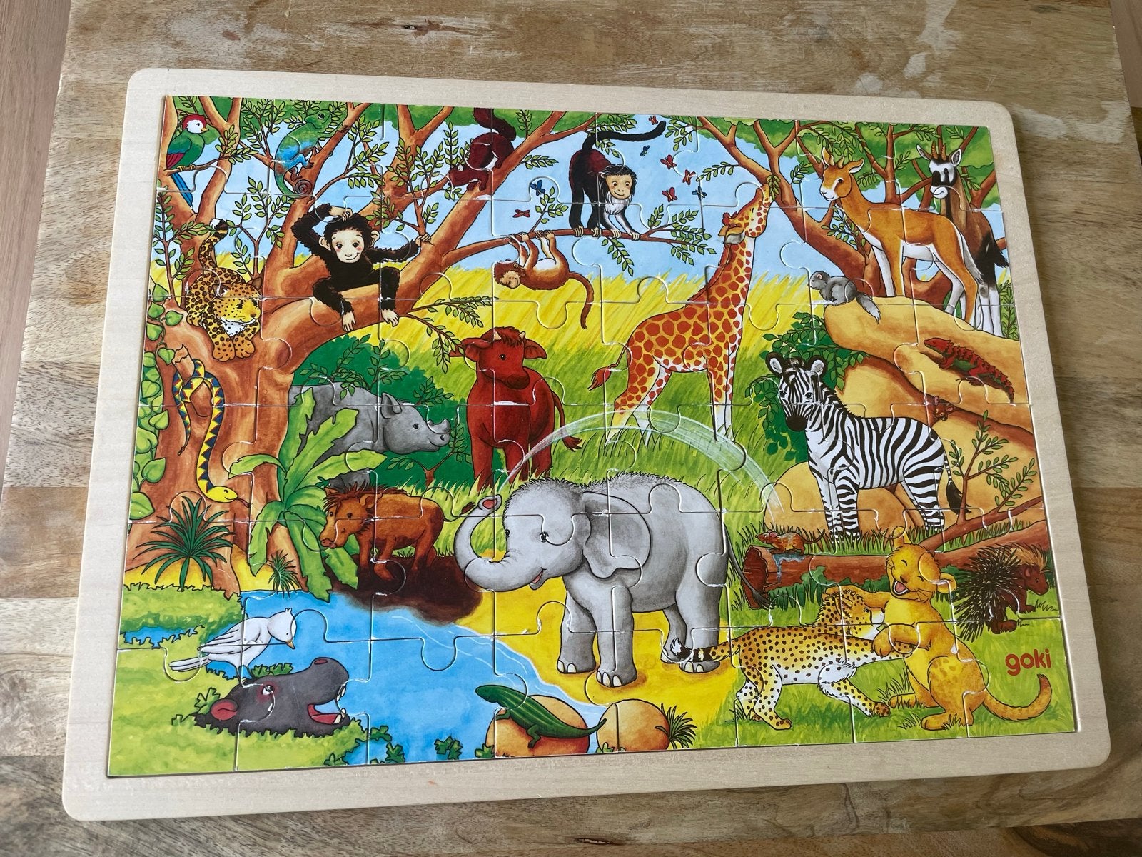 Goki Houten Legpuzzel: Dieren Jungle Safari 48 Stukjes, Kinderen en Baby's, Speelgoed | Kinderpuzzels, 2 tot 4 jaar, Gebruikt