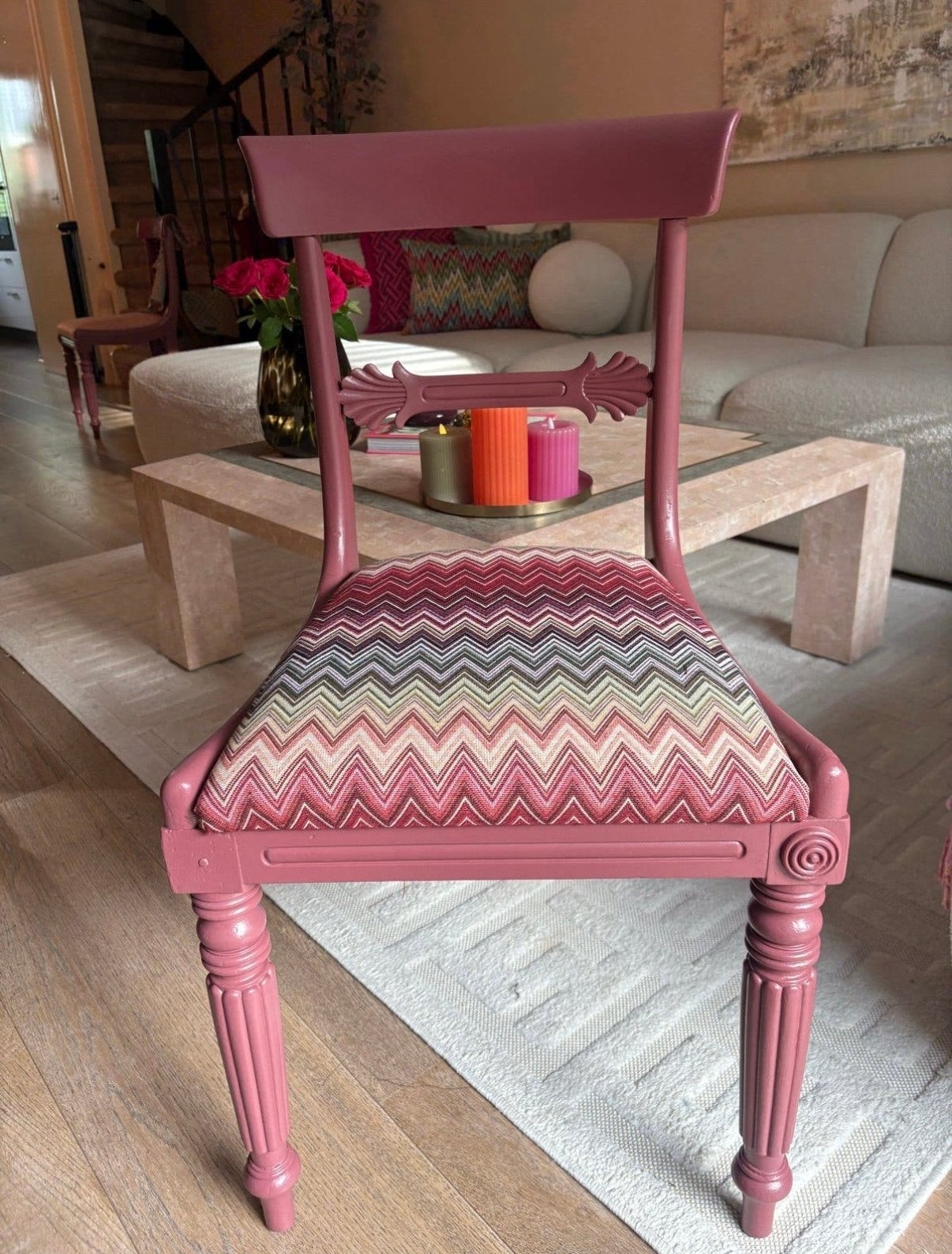 Stoel met Missoni stof. 75€ per stuk!, Twee, Overige kleuren, Ophalen of Verzenden, Zo goed als nieuw