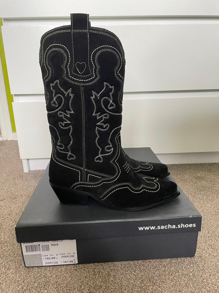 Sacha Zwarte Suède Cowboylaarzen - Maat 39, Zwart, Lage of Enkellaarzen, Nieuw, Ophalen of Verzenden