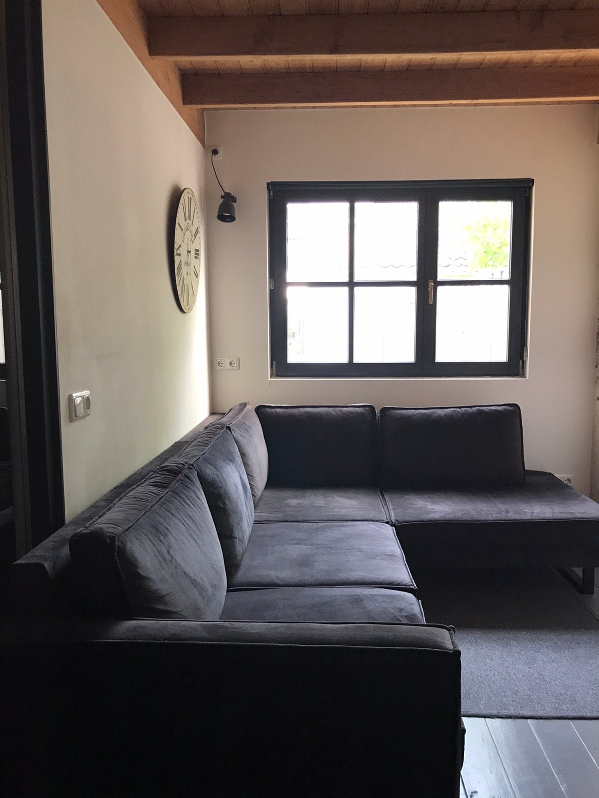 Mooie velvet hoekbank antraciet, Huis en Inrichting, Ophalen