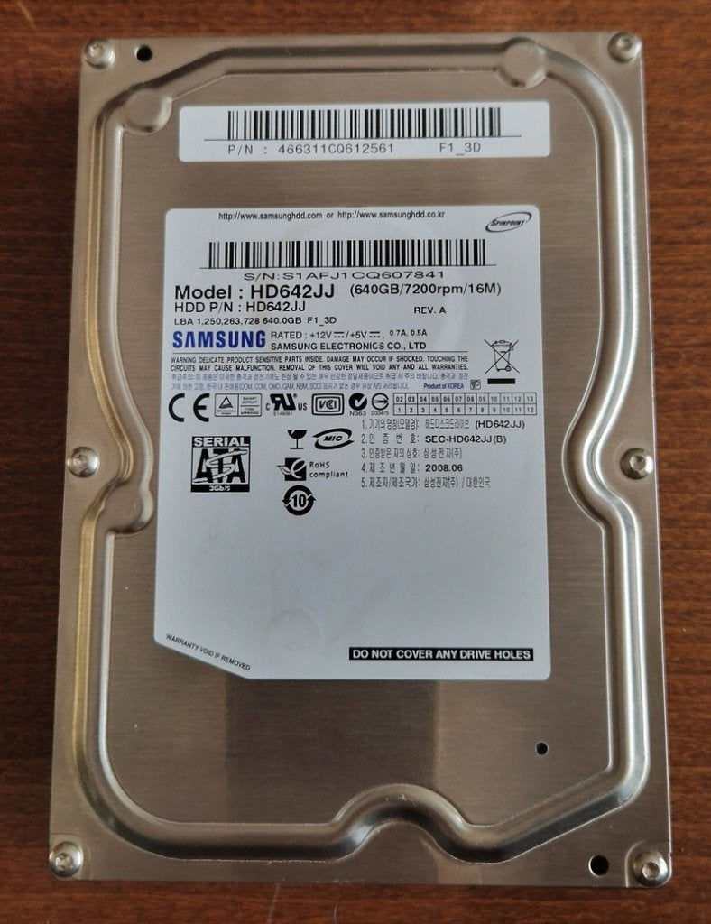 Samsung HD642JJ, 640GB, SATA, 7200rpm, 3,5 inch, Computers en Software, Harde schijven, Intern, Gebruikt, Ophalen of Verzenden
