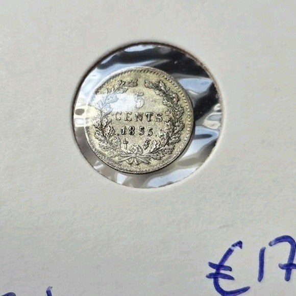 5 cent 1855 Nederland, Postzegels en Munten, Munten | Nederland, Koning Willem III, Verzenden, Zilver, Losse munt