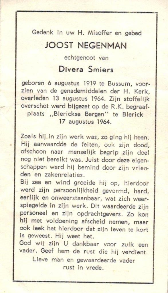 Negenman Joost Bussum 1919-1964 Blerick, Verzamelen, Ophalen of Verzenden