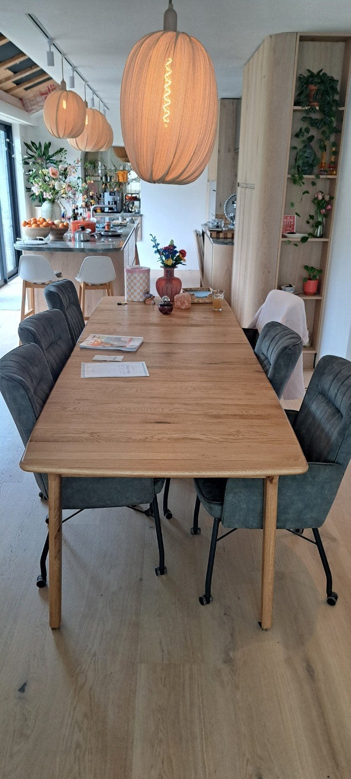 Massief eiken uitschuifbare eettafel voor 6 tot 12 personen, Ophalen, Modern, Scandinavisch, Eikenhout, 200 cm of meer