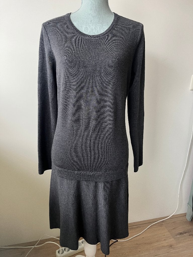Antracietgrijze, 100% merino wollen jurk - Claudia Sträter, Kleding | Dames, Maat 42/44 (L), Ophalen of Verzenden, Knielengte