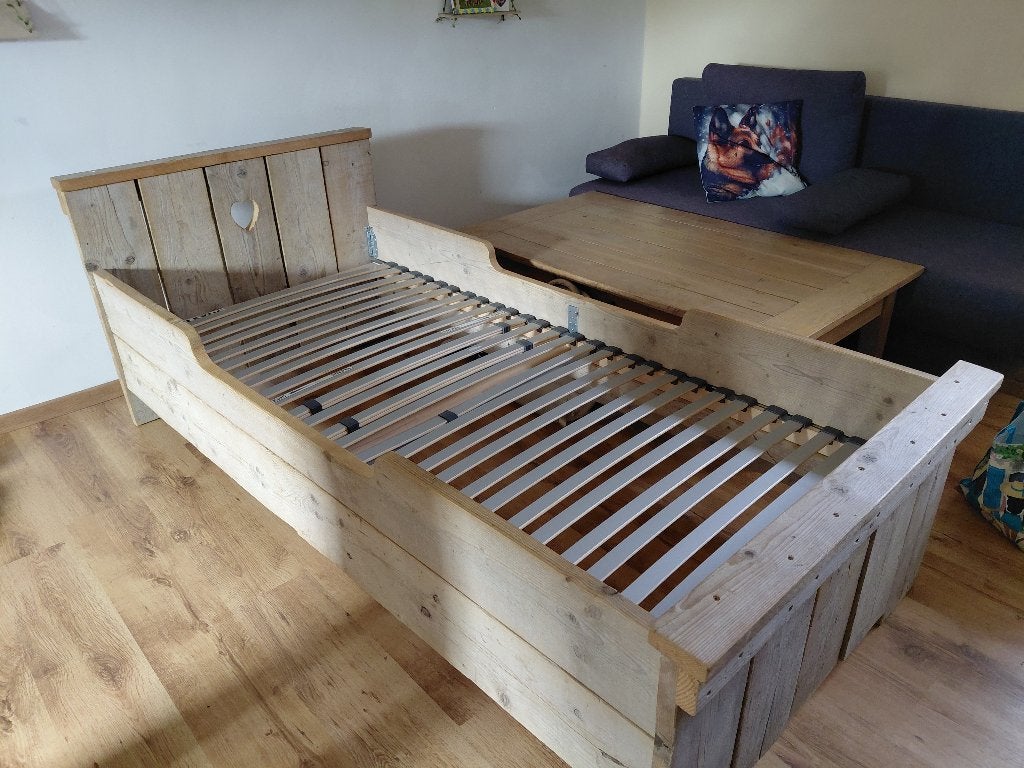 Bed steigerhout, Ophalen, 90 cm, Steigerhout, 200 cm