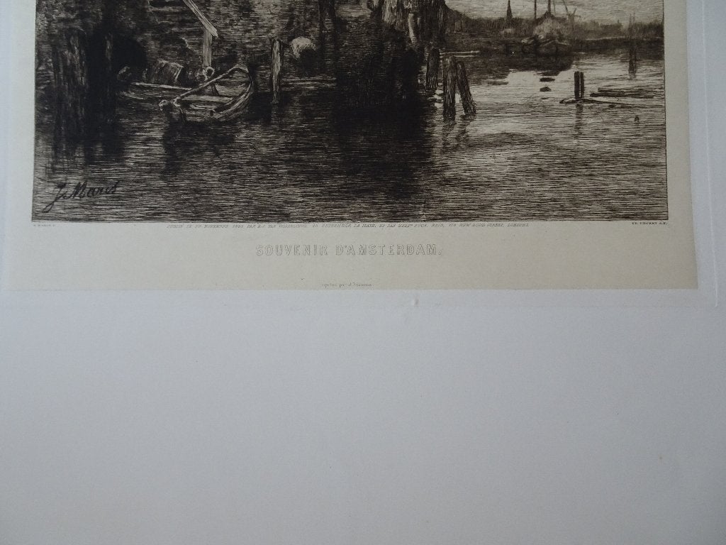 Ets huizen aan het water in Dordrecht, Zilcken n. Maris 1880, Antiek en Kunst, Kunst | Etsen en Gravures, 1800 - 1899, Ets, Stadsgezicht