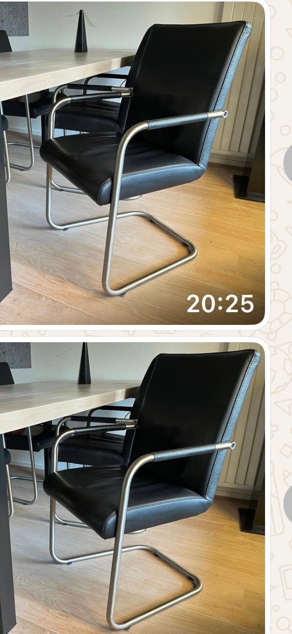 4 zwart lederen stoelen merk Movani met armleuning, Ophalen, Zwart, Leer, Zo goed als nieuw