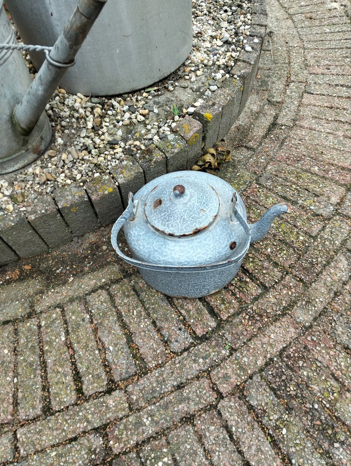 Vintage grijs gewolkte ketel..pan..., Ophalen of Verzenden
