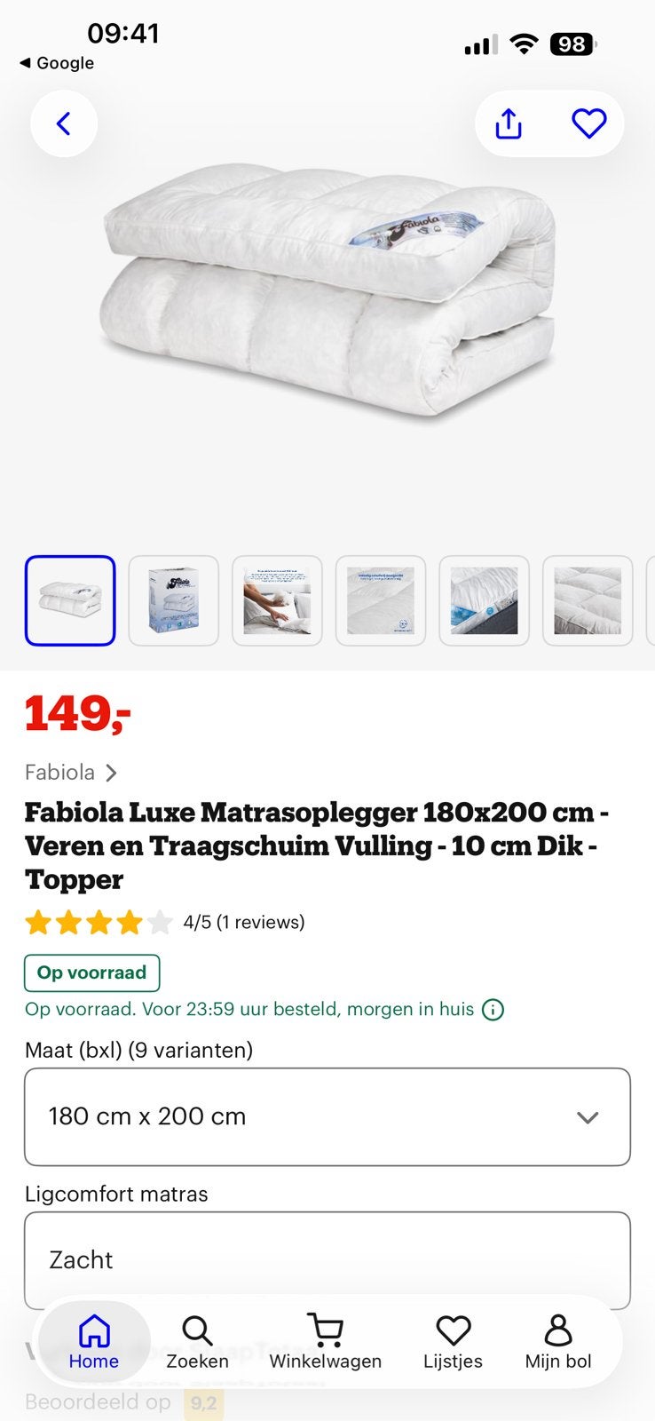 Topper fabiola 180x200 zacht en dik nieuw, Ophalen, Nieuw, Tweepersoons, Wit