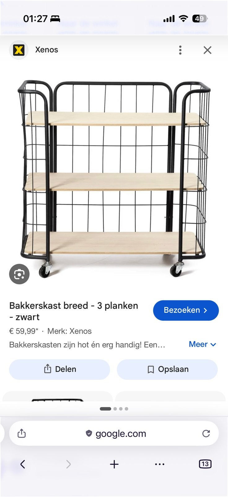 Bakkerskast 3 planken met wieltjes, Ophalen, Gebruikt