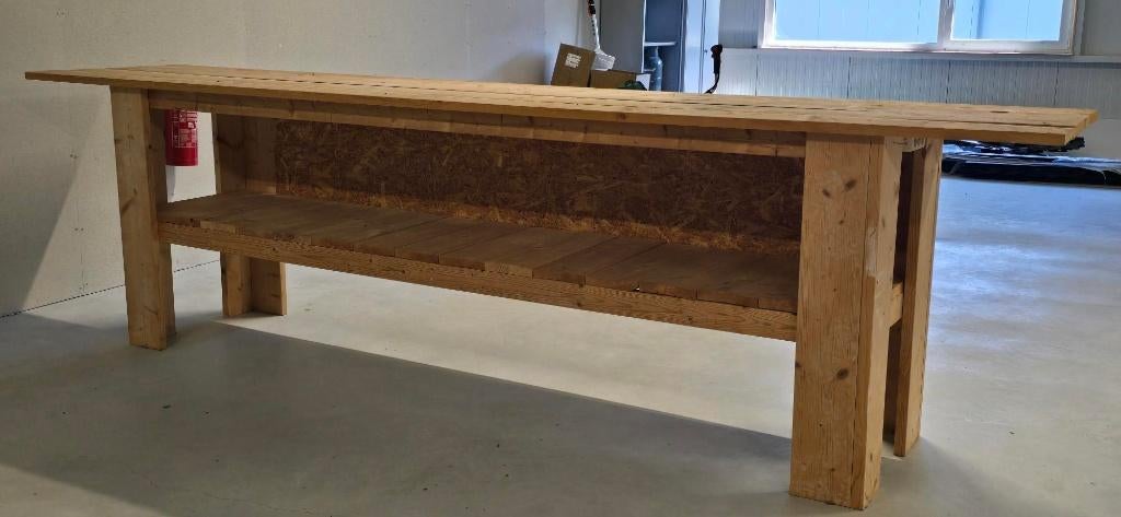 Sta tafel / werkbank - Stijgerhout - 4 meter lang!, Ophalen, Gebruikt, Onbekend, Onbekend