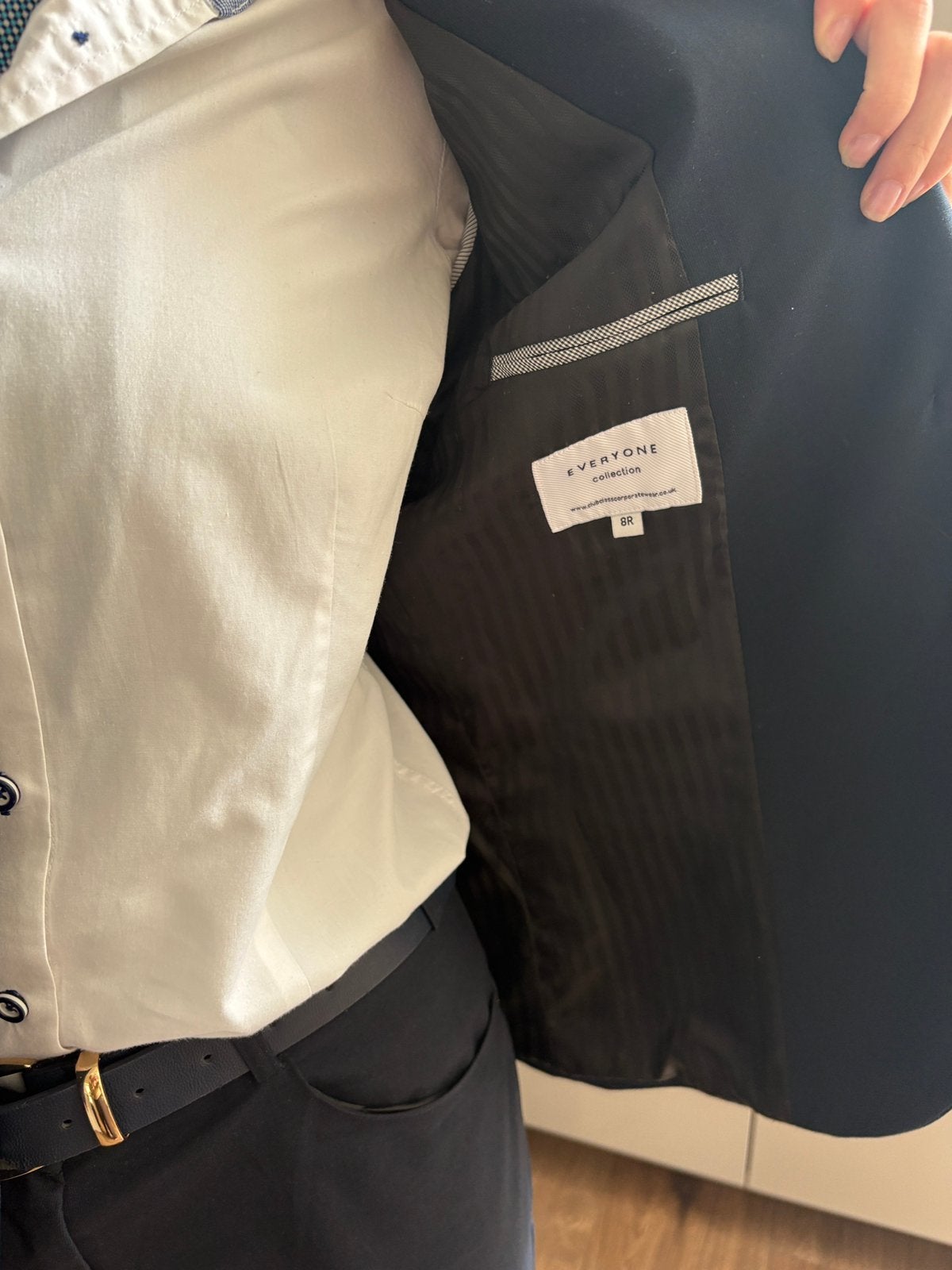 Donkerblauw colbert - maat 36 (S) en pantalon - maat 34 (XS), Kleding | Dames, Ophalen of Verzenden, Zo goed als nieuw, Maat 36 (S)
