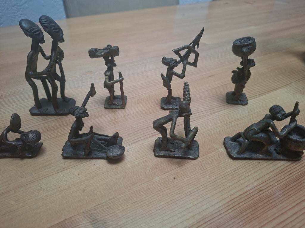 Set van 8 Ashanti bronzen beeldjes - Ghana, Ophalen of Verzenden