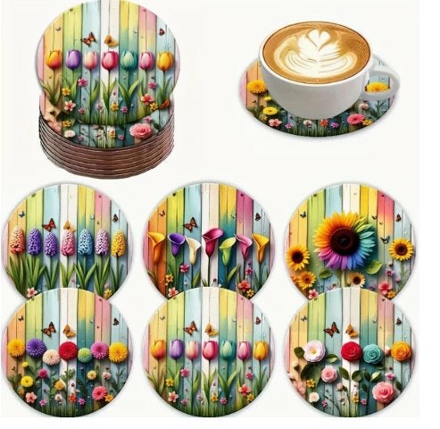 Onderzetters met Tulpen afbeeldingen, Hout, Glasonderzetter, Stapelbaar, Ophalen of Verzenden