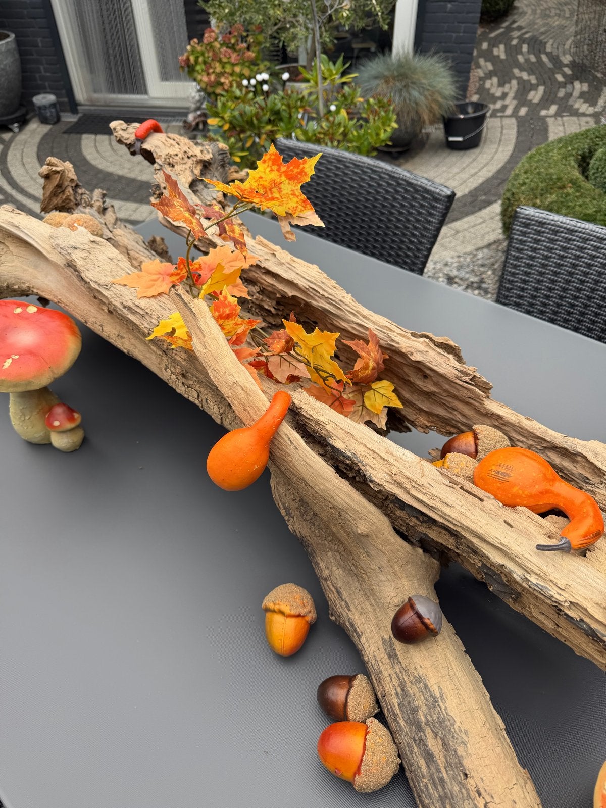 Decoratieve Houten Schaal met Herfstdecoratie, Ophalen, Gebruikt