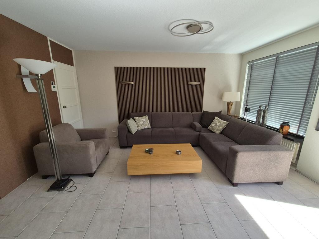 Hoekbank, kleur gemeleerd bruin. Maat 290 cm x 230 cm., Ophalen, Gebruikt, Stof, Modern