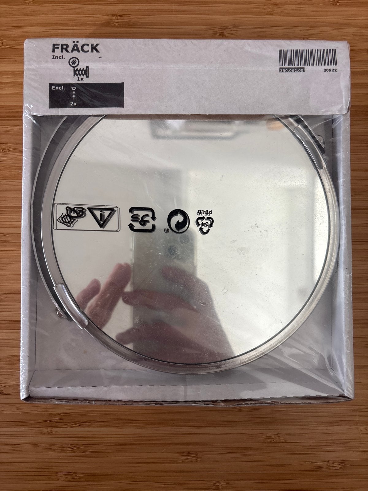 IKEA FRÄCK Spiegel, roestvrij staal - Nieuw in verpakking, Ophalen, Minder dan 50 cm, Rond, Nieuw