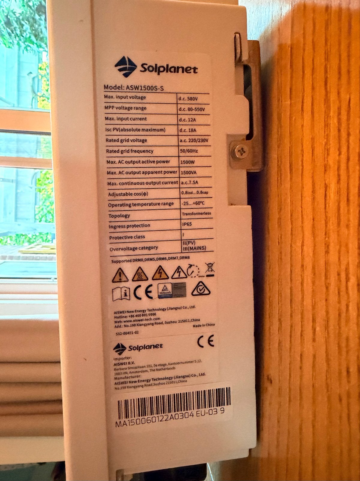 Solplanet ASW1500S-S Omvormer met WiFi-stick, Ophalen of Verzenden, Zo goed als nieuw, Overige typen, Minder dan 100 wattpiek