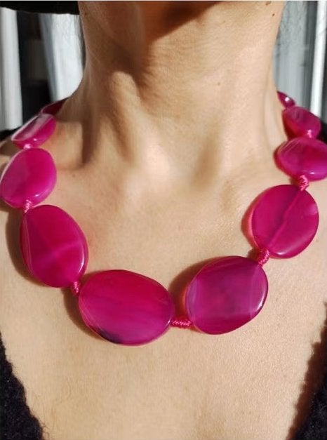 Vanoli Collier / ketting van fuchsia agaat, Sieraden, Tassen en Uiterlijk, Daiva1973@hotmail.com, Vanoli, Amsterdam, Nieuw